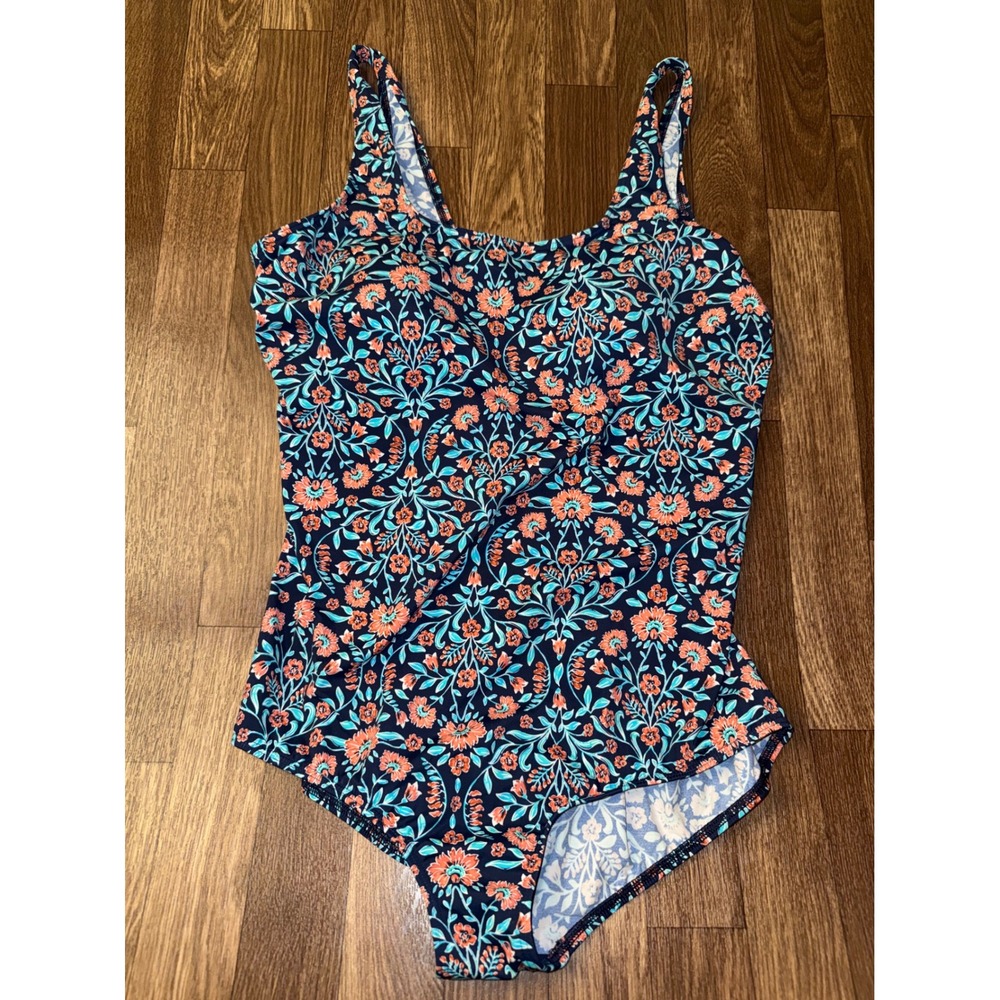 Lands' End Womens Floral One Piece Swimsuit Navy Coral Underwire 18 511556 - Picture 6 of 6